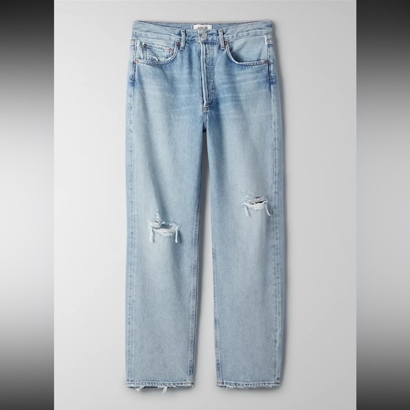 Agolde 90s Mid Rise Light Wash Loose Fit Distressed Jeans size 27 - Picture 2 of 9